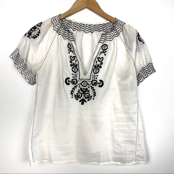 J. Crew Tops - JCrew Light Cotton Embroidered White & Black Top